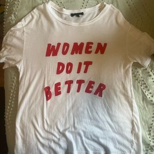 WOMEN DO IT BETTER t-shirt. Size medium. White with red lettering.